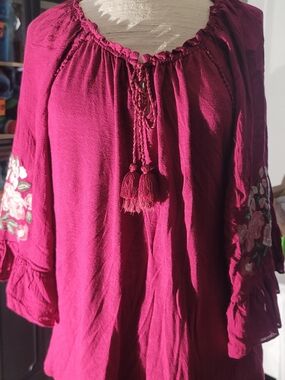 Vintage America Berry Crochet Tassel Peasant Tunic